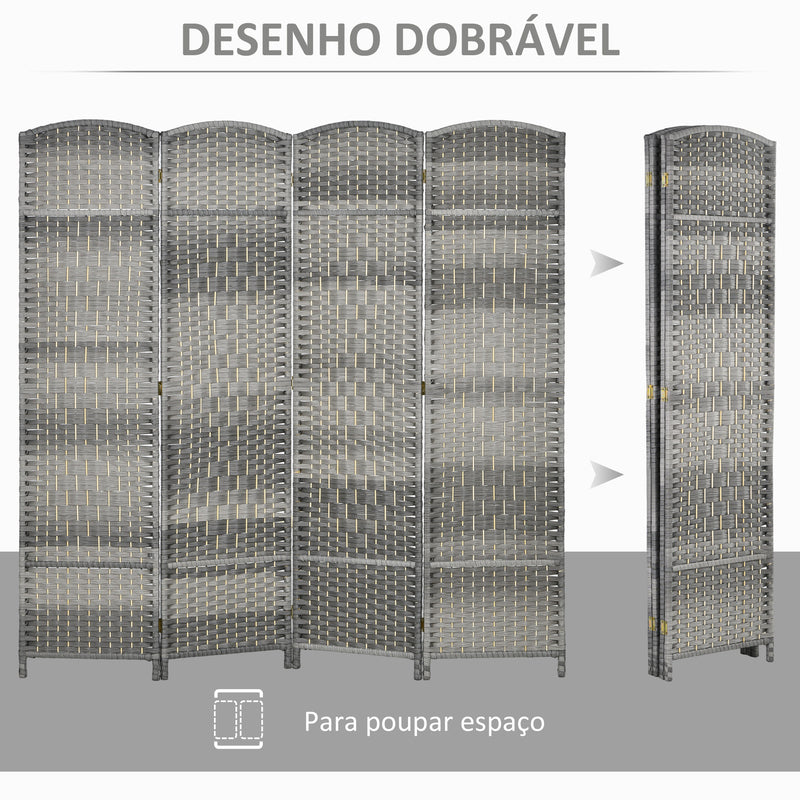 Biombo Dobrável de 4 Painéis Divisor de Ambientes 180x180 cm Ecrã de Privacidade de Polipropileno para Escritório Quarto Cinza Misto