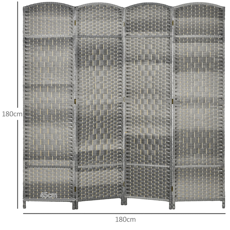 Biombo Dobrável de 4 Painéis Divisor de Ambientes 180x180 cm Ecrã de Privacidade de Polipropileno para Escritório Quarto Cinza Misto