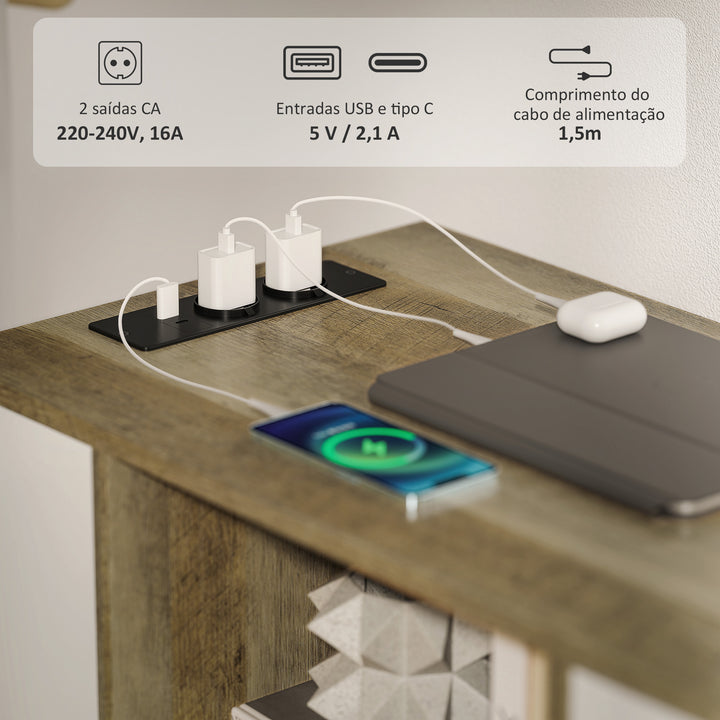 Armário Arquivador de Escritório com Rodas Móvel para Arquivos com 3 Gavetas Estação de Carga Fechadura e Prateleiras 100x40x65,5 cm Marrom Acinzentado