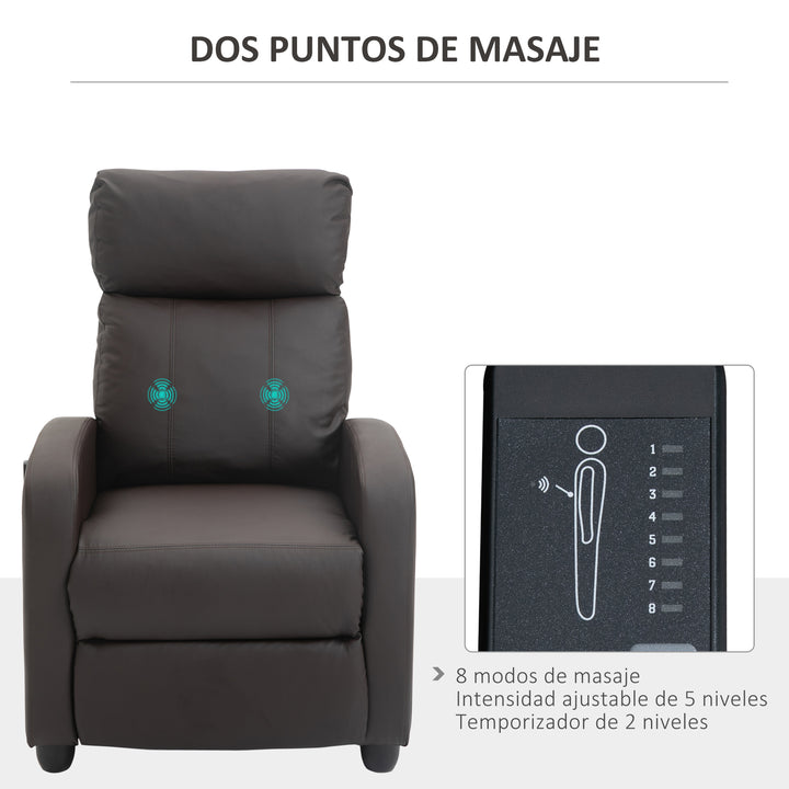 Poltrona de Massagem Poltrona Relax Reinclinável com Controle Remoto 2 Zonas de Massagem 8 Programas 5 Níveis de Intensidade Estofado em PU 68x88x98cm Marrom