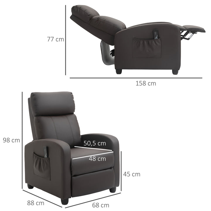 Poltrona de Massagem Poltrona Relax Reinclinável com Controle Remoto 2 Zonas de Massagem 8 Programas 5 Níveis de Intensidade Estofado em PU 68x88x98cm Marrom