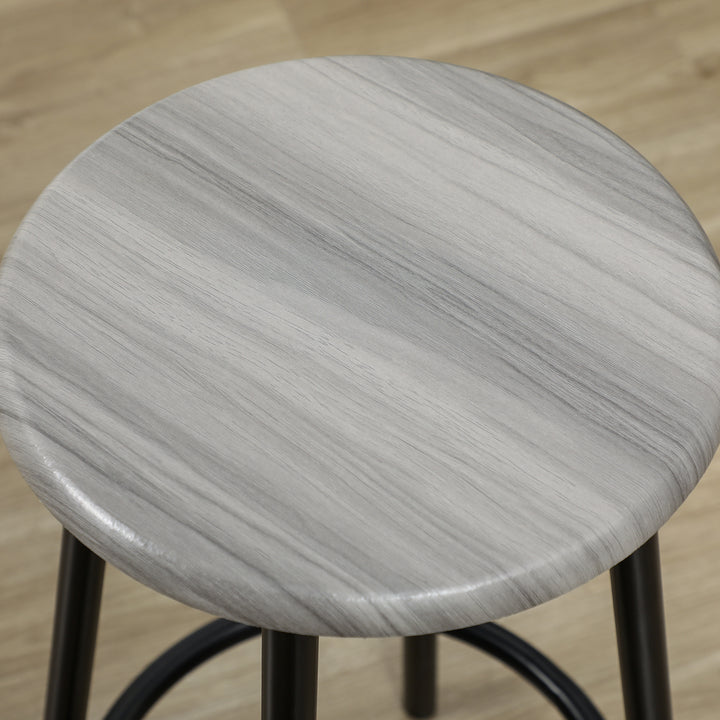 Conjunto de Móveis Altos Mesa e Cadeiras de Bar com 5 Peças Mesa de Refeição Industrial e 4 Bancos Redondos com Estrutura de Metal para Pub Sala de Jantar Cinzento e Preto
