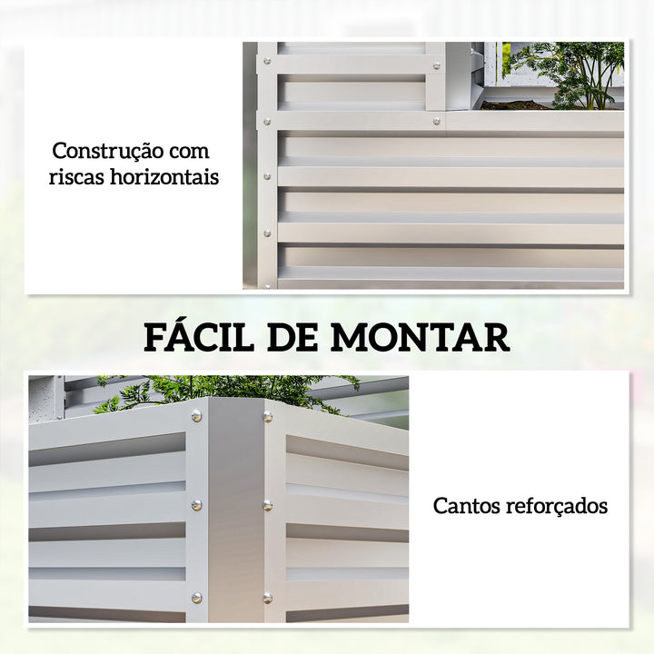 Caixa de Cultivo de 2 Níveis em Aço Galvanizado Floreira Exterior com Design em Escada e Fundo Aberto para Cultivo Plantas Herbári, para Terraço Jardim 120x101x58 cm Prata