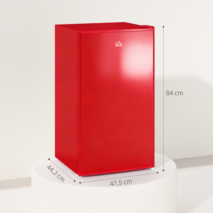 Mini Frigorífico 91L de Capacidade Frigorífico Elétrico Pequeno com Prateleira Ajustável Compartimento Congelador e Porta Reversível Silencioso 41dB 47,5x44,2x84 cm Vermelho