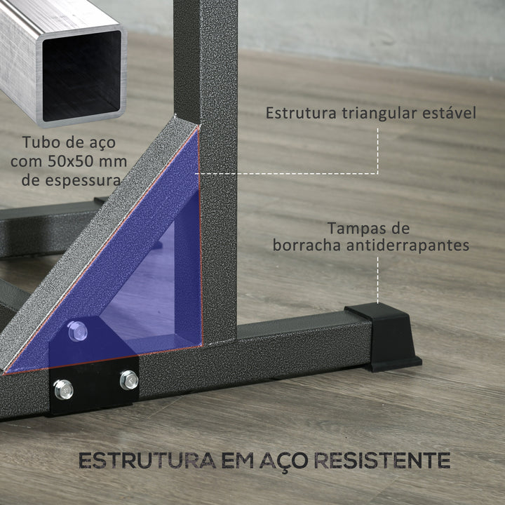 Suporte para Barras de Pesos Multifuncional com Largura e Altura Ajustáveis Suporte de Musculação com Estrutura de Aço Carga 200 kg para Treino em Casa Ginásio 60-87x65x121-158 cm Preto