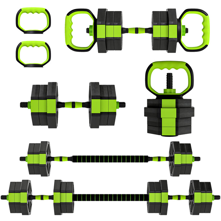 Conjunto de Halteres Ajustáveis 4 em 1 20 kg Conjunto de Pesos Utilizado como Kettlebell Barra Halteres ou Suporte para Flexões Equipamento de Fitness para Homens e Mulheres Ginásio em Casa