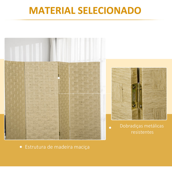 Biombo Separador de Ambientes de 4 Painéis 159,5x169,5cm Divisor de Ambientes Dobrável de Corda de Papel Decoração Elegante para Dormitório Sala de Estar Marrom