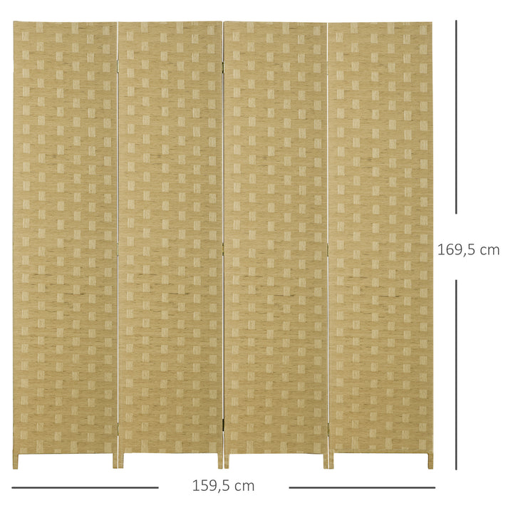 Biombo Separador de Ambientes de 4 Painéis 159,5x169,5cm Divisor de Ambientes Dobrável de Corda de Papel Decoração Elegante para Dormitório Sala de Estar Marrom