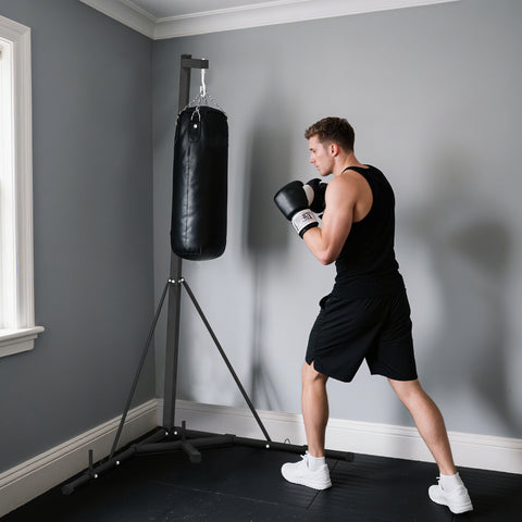 Suporte para Saco de Boxe de Pé Suporte para Saco de Boxe Dobrável com Altura Ajustável para Treinamento em Ginásio Casa Carga Máxima 60 kg 170x90x182-225 cm Preto