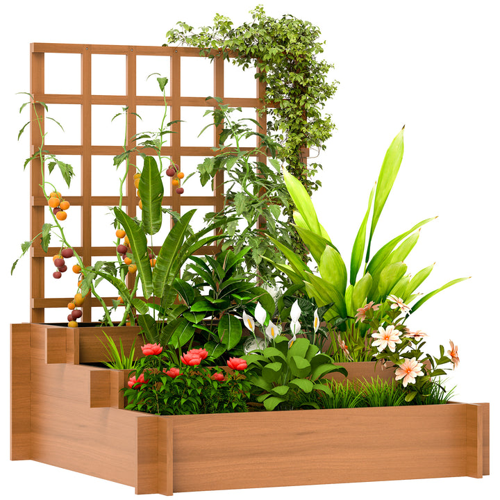 Floreira de 3 Níveis com Treliça Hortal Vertical com Tecido não Tecido para Cultivos de Verduras Flores Ervas 95x95x110 cm Castanho