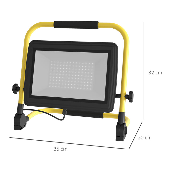 Projetor LED Recarregável com Cabeças e Suporte Ajustáveis 100W 8500 Lúmenes IP65 6500K Refletor LED Resistente à Intemperie Portátil com Pega para Interior e Exterior 35x20x32 cm Amarelo e Preto