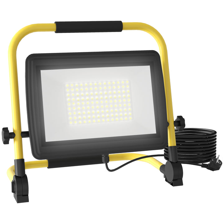 Projetor LED Recarregável com Cabeças e Suporte Ajustáveis 100W 8500 Lúmenes IP65 6500K Refletor LED Resistente à Intemperie Portátil com Pega para Interior e Exterior 35x20x32 cm Amarelo e Preto