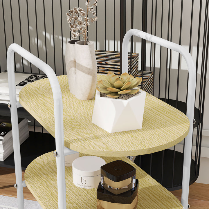 Carrinho Auxiliar com Rodas Carrinho de Cozinha de 3 Níveis Carrinho de Armazenamento com Cesta e Prateleiras Carga 30 kg para Sala de Jantar Sala de Estar 49,5x32,5x82,5 Branco e Madeira