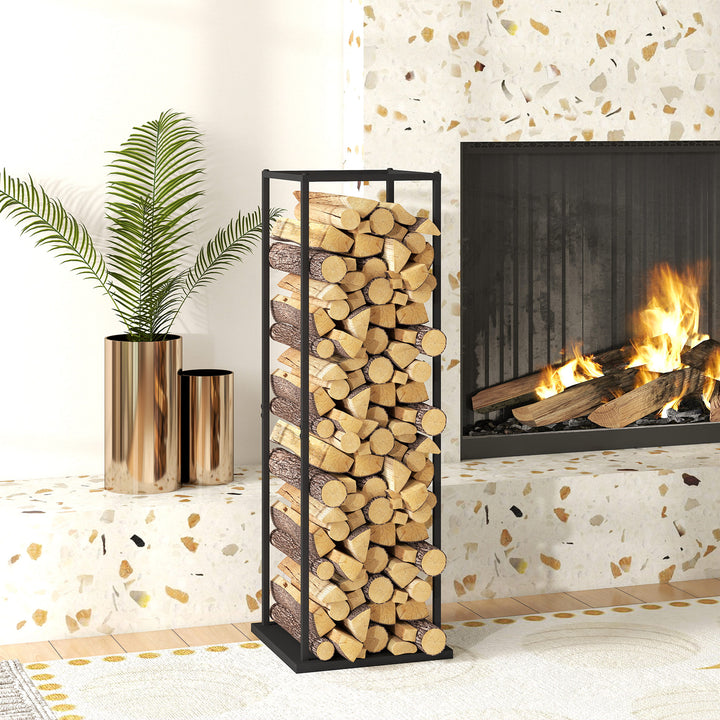 Suporte para Lenha Metálico para Interior e Exterior com Base Elevada Capacidade de 100 kg 33x33x110 cm Preto