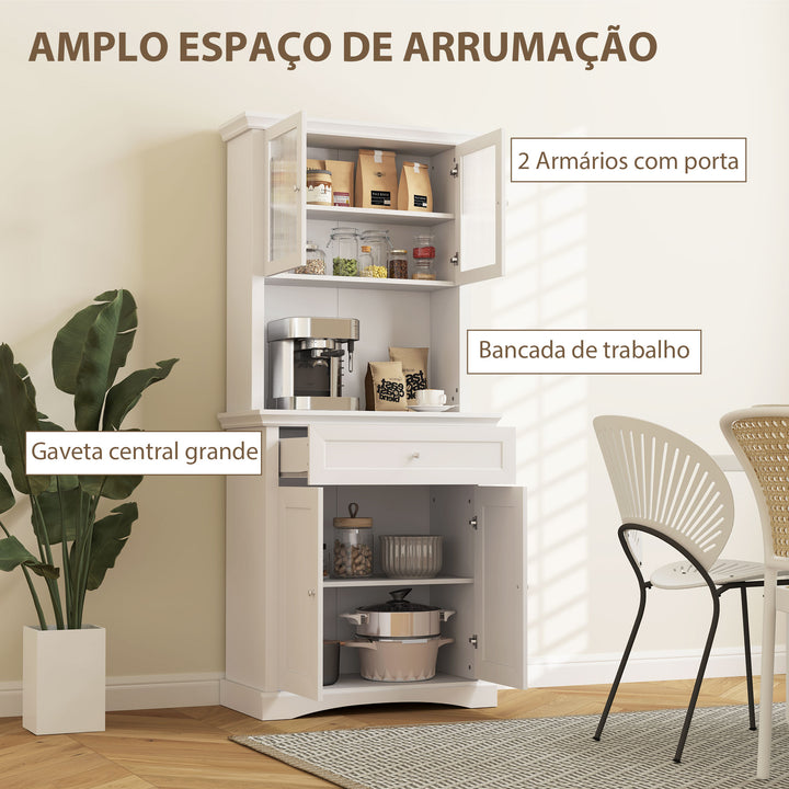 Armário de Cozinha Moderno Armário de Cozinha com 1 Gaveta 4 Portas e Prateleira Ajustável Carga Máxima 50 kg Armário Alto de Cozinha 79x40x180 cm Branco