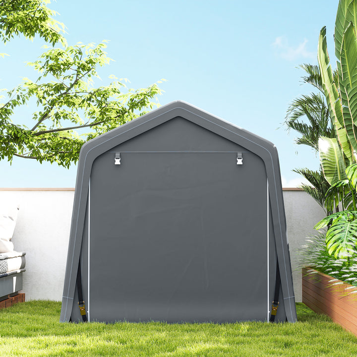 Tenda de Jardim Exterior para Ferramentas e Bicicletas, 2,4x2x2 m, Abrigo Exterior com Estrutura Metálica, 2 Portas Enroláveis com Fecho, Impermeável, Anti-UV, Garagem Portátil, Cinzento