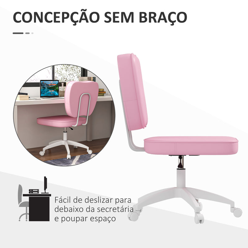 Cadeira de Escritório Estofada em PU Cadeira de Escritório Giratória com Altura Ajustável Sem Braços Carga 120 kg Cadeira de Estudo Dormitório 46x59x82-92 cm Rosa