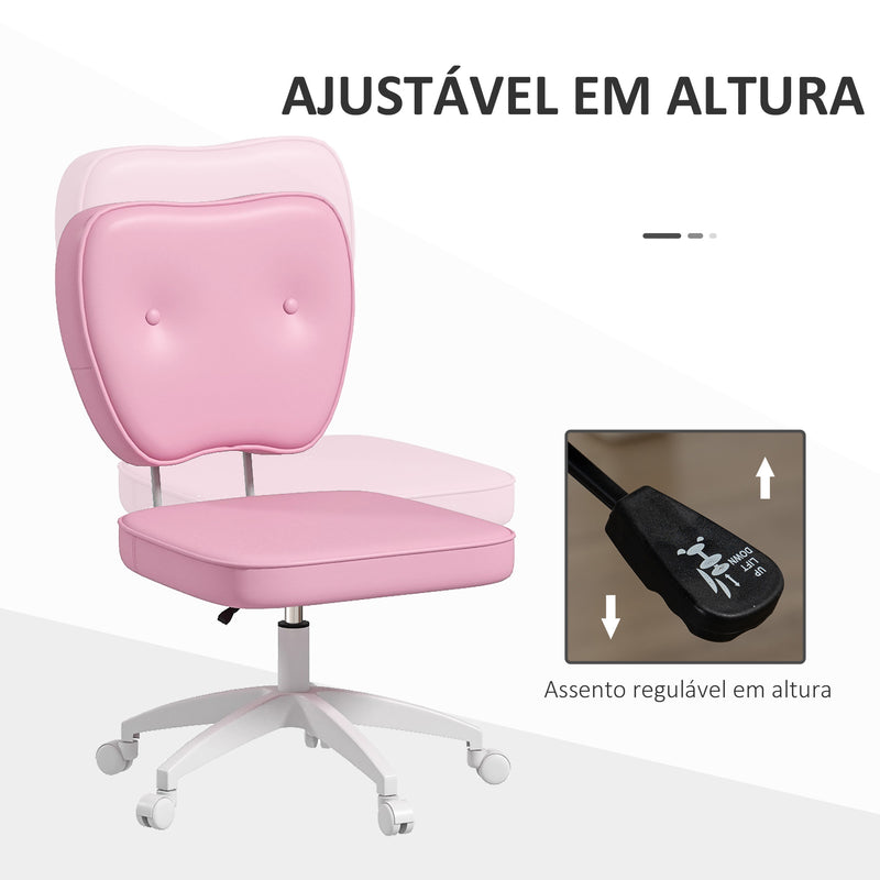 Cadeira de Escritório Estofada em PU Cadeira de Escritório Giratória com Altura Ajustável Sem Braços Carga 120 kg Cadeira de Estudo Dormitório 46x59x82-92 cm Rosa