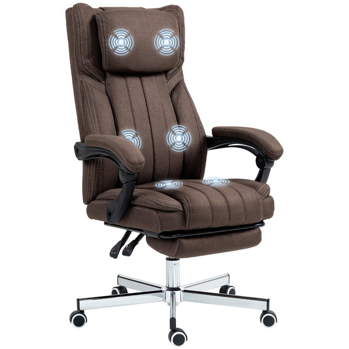 Cadeira de Escritório com 6 Pontos de Massagem por Vibração Cadeira de Escritório Reclinável com Altura Ajustável Controlo Remoto Encosto Alto e Apoio para a Cabeça 65x61x101-113 cm Marrom