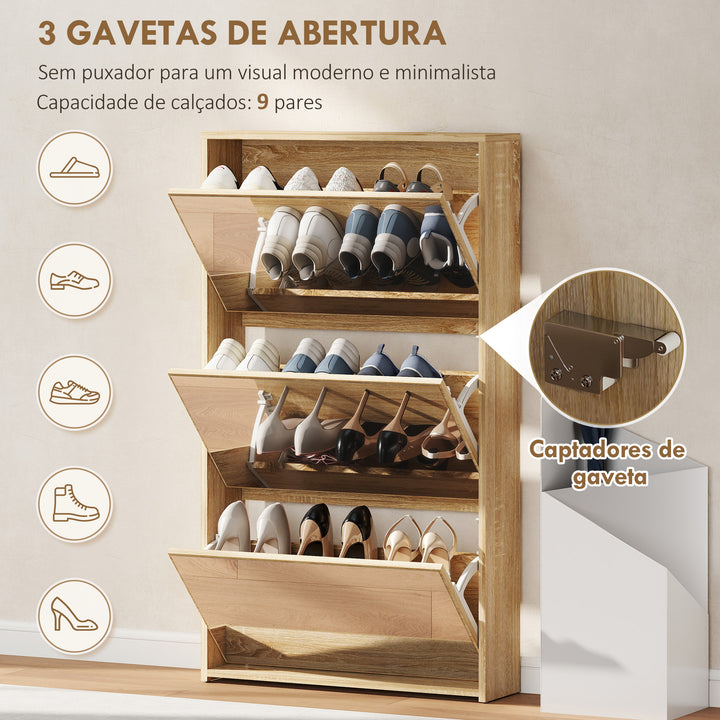 Sapateira Estreita 3 Portas com Espelho Sapateira para Entrada Corredor Para 9 Pares de Sapatos Para Corredor Espaços Reduzidos 65x17x114,5 cm Madeira