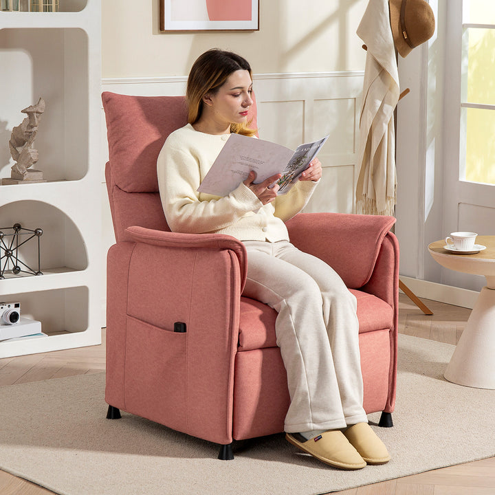 Poltrona Relax Reclinável Elétrica Poltrona Reclinável Silenciosa com Função Memória Apoio para Pés Controlo Remoto e Bolsos Laterais para Dormitório Sala de Estar 80x83x104 cm Laranja