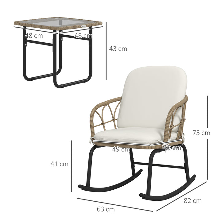 Conjunto de Móveis de Vime de 3 Peças Conjunto de Cadeiras de Baloiço de Jardim com 1 Mesa de Centro 2 Cadeiras de Baloiço e Almofadas para Jardim Varanda e Pátio Creme e Bege