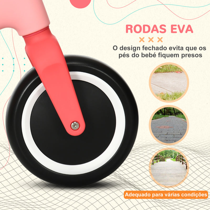 Bicicleta sem Pedais para Crianças de 18-36 Meses Bicicleta de Equilíbrio com Assento Ajustável em Altura Suporta 25 kg 67,5x32x44 cm Rosa