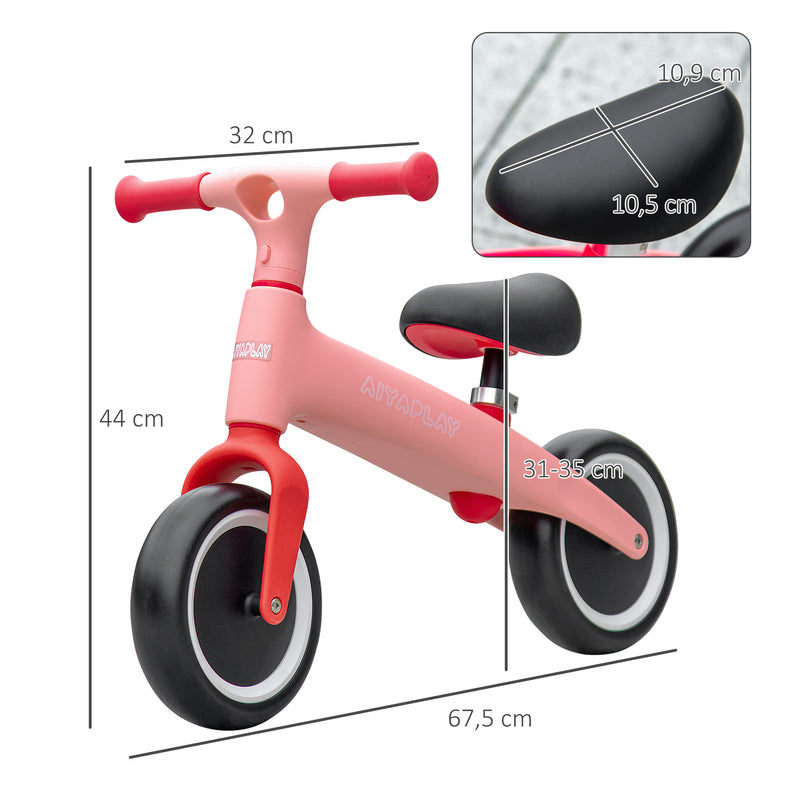 Bicicleta sem Pedais para Crianças de 18-36 Meses Bicicleta de Equilíbrio com Assento Ajustável em Altura Suporta 25 kg 67,5x32x44 cm Rosa