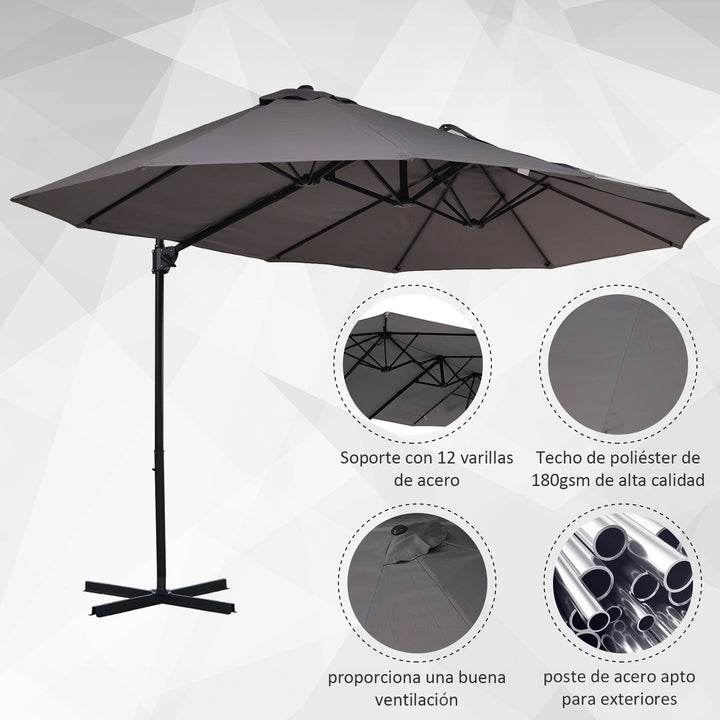 Guarda-sol de Jardim Duplo com Manivela 270x460x250 cm, Cinza