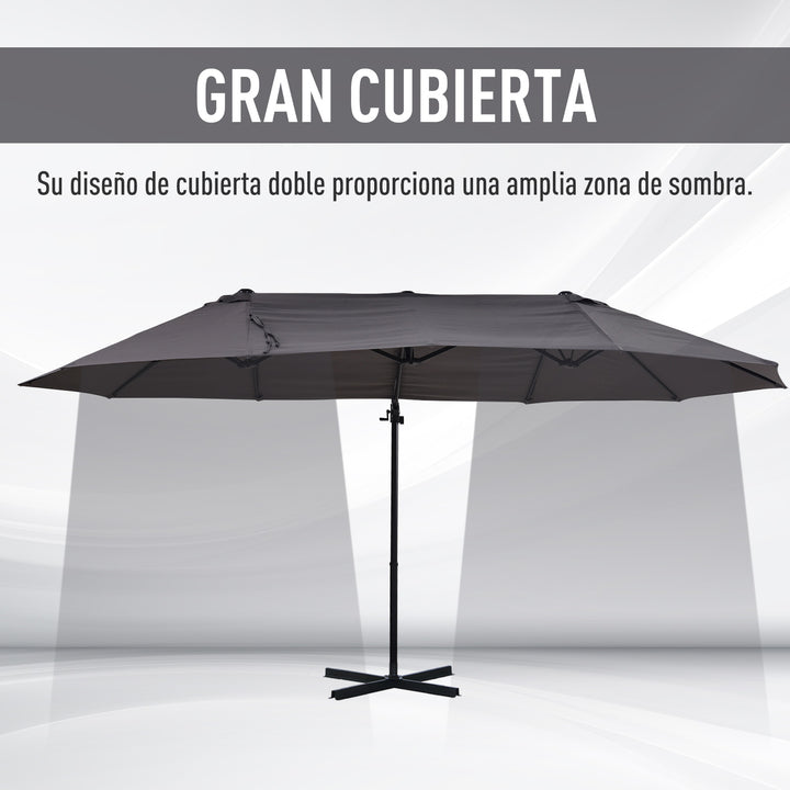 Guarda-sol de Jardim Duplo com Manivela 270x460x250 cm, Cinza