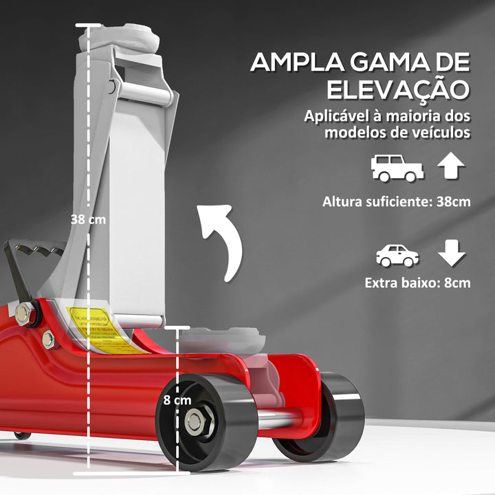 Macaco Hidráulico 2,5T, Altura de Elevação 80-380 mm, Macaco Hidráulico Robusto com Perfil Baixo Rodas Móveis Compacto e Portátil para Automóvel SUV Oficinas Garagem