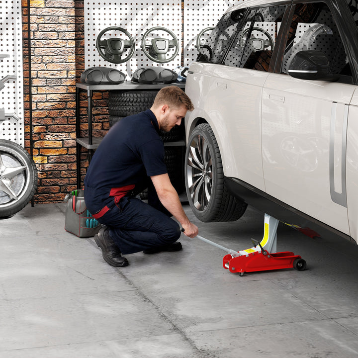 Macaco Hidráulico 2,5T, Altura de Elevação 80-380 mm, Macaco Hidráulico Robusto com Perfil Baixo Rodas Móveis Compacto e Portátil para Automóvel SUV Oficinas Garagem