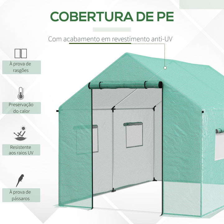 Estufa tipo Túnel 2x3x2 m Estufa de Exterior com 4 Janelas de Malha e Porta com Fecho de Correr Estufa para Cultivos Anti UV para Pátio Jardim Verde