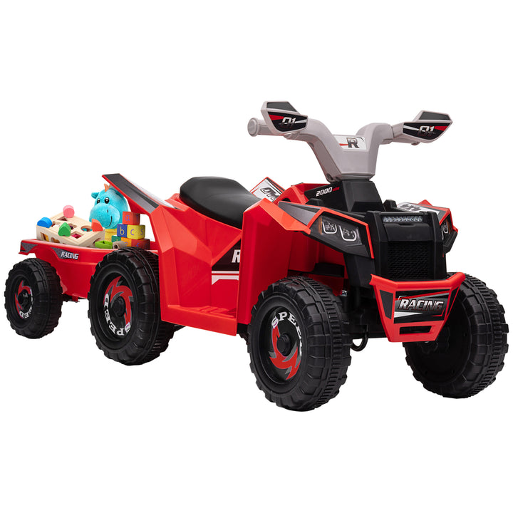 Quadriciclo Elétrico para Crianças com Reboque a Bateria 6V Carro Elétrico para Crianças de 18-36 Meses com Velocidade 2,5 km/h Carga Máxima 106x41,5x48,5 cm Vermelho