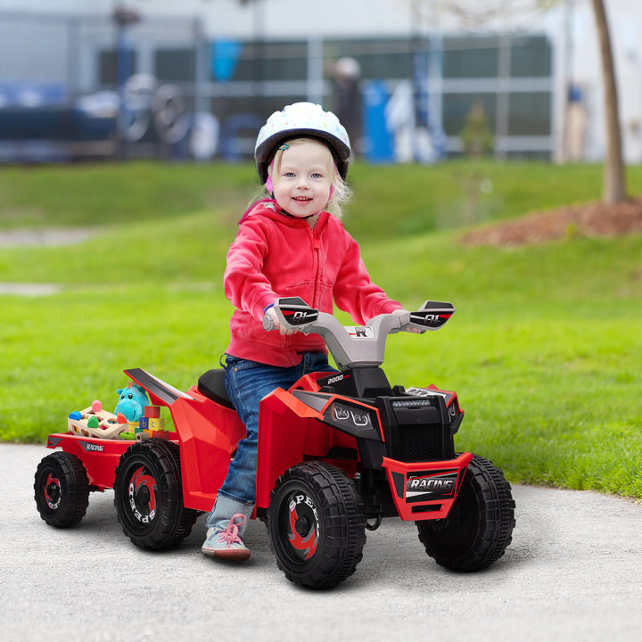 Quadriciclo Elétrico para Crianças com Reboque a Bateria 6V Carro Elétrico para Crianças de 18-36 Meses com Velocidade 2,5 km/h Carga Máxima 106x41,5x48,5 cm Vermelho