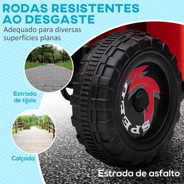 Quadriciclo Elétrico para Crianças com Reboque a Bateria 6V Carro Elétrico para Crianças de 18-36 Meses com Velocidade 2,5 km/h Carga Máxima 106x41,5x48,5 cm Vermelho