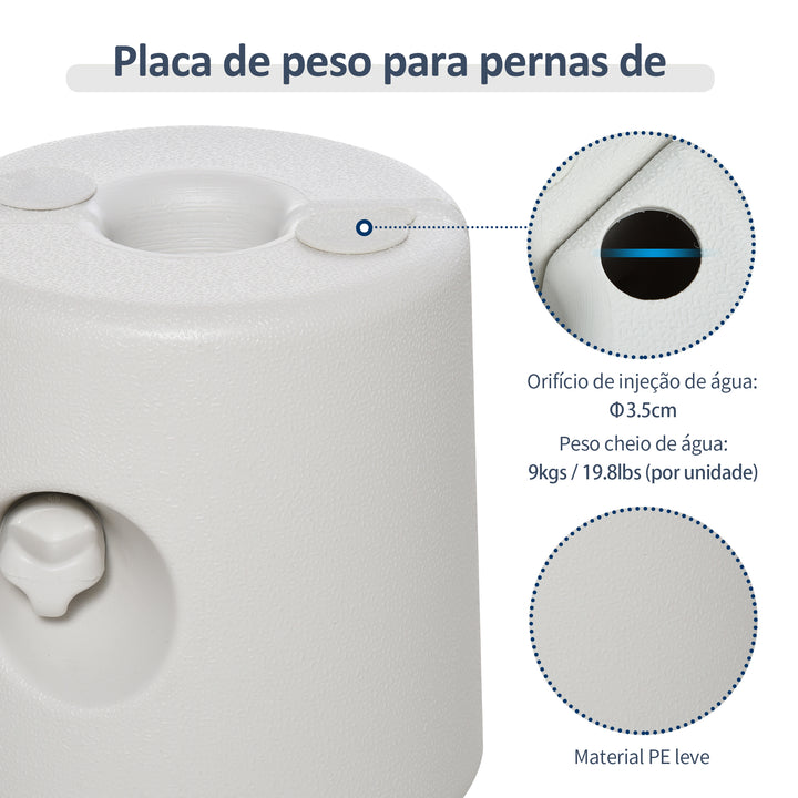 Conjunto de 4 Pesos para Tendas Dobráveis Suportes Enchíveis com 9 kg de Água Pesos para Tendas com Maçanetas de Fixação Ø22/24x25 cm Branco