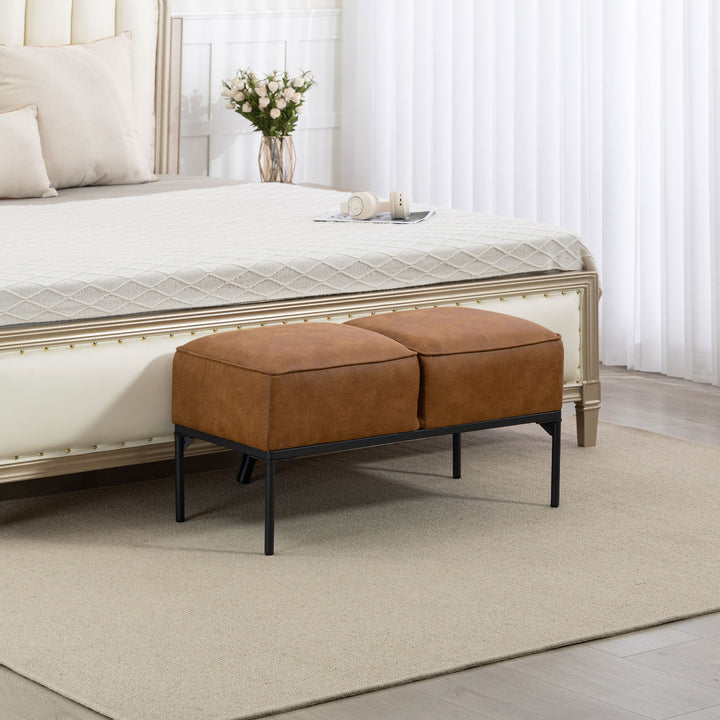 Banco ao Pé da Cama Multifuncional Moderno com Assento Acolchoado Espesso e Pernas em Aço PU Banco de Quarto Capacidade 120kg para Entrada Corredor 80x40x46 cm Castanho