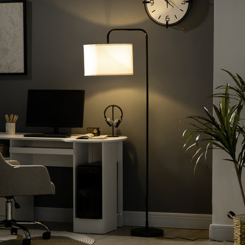 Candeeiro de Pé Moderno Lâmpada E27 Máx. 40W com Ecrã de Linho Estrutura de Aço e Interruptor de Pé Candeeiro de Leitura para Sala de Estar Dormitório 64x38x163,5cm Branco e Preto