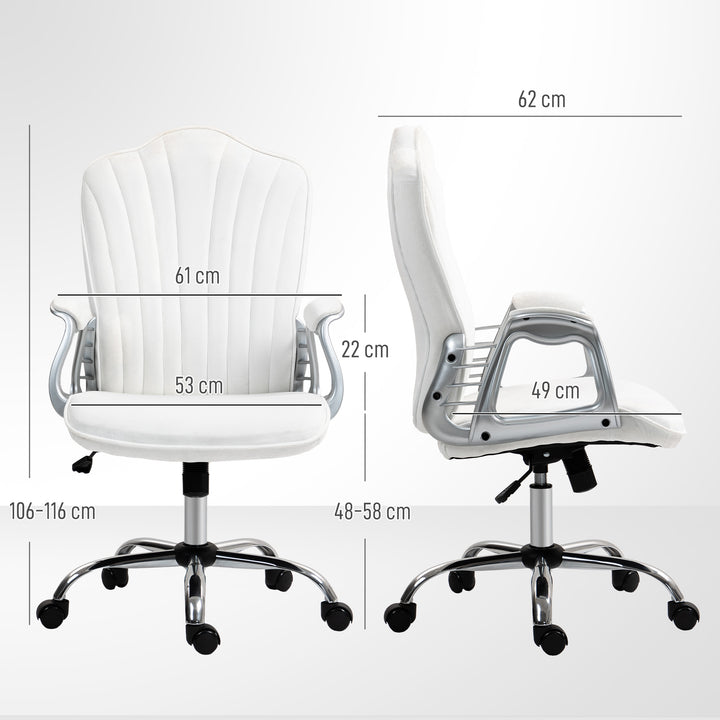 Cadeira de Escritório com Encosto Alto Cadeira para Secretária com Altura Ajustável Apoios de Braços Função Inclinável e Rodas em PU 61x62x106-116 cm Branco