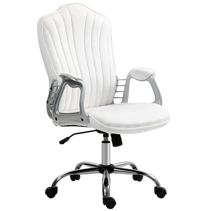 Cadeira de Escritório com Encosto Alto Cadeira para Secretária com Altura Ajustável Apoios de Braços Função Inclinável e Rodas em PU 61x62x106-116 cm Branco