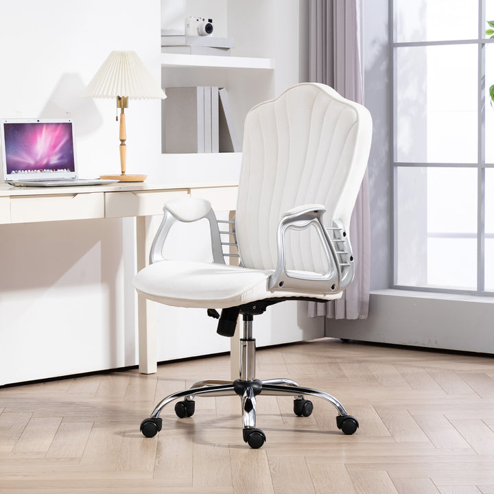 Cadeira de Escritório com Encosto Alto Cadeira para Secretária com Altura Ajustável Apoios de Braços Função Inclinável e Rodas em PU 61x62x106-116 cm Branco