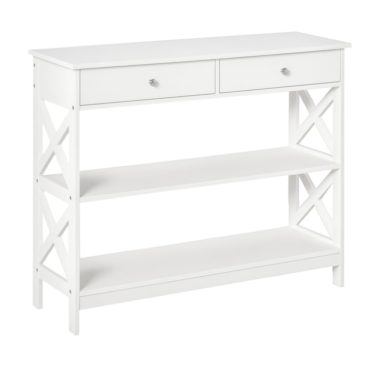 Mesa consola tipo aparador para Corredor com 2 gavetas e 2 prateleiras inferiores Móveis modernos 100x30.5x80 cm Branco