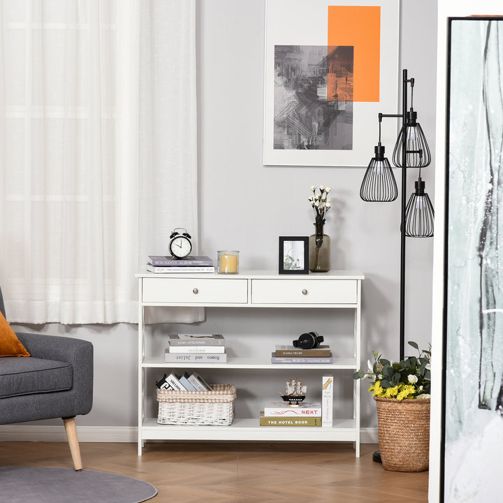 Mesa consola tipo aparador para Corredor com 2 gavetas e 2 prateleiras inferiores Móveis modernos 100x30.5x80 cm Branco