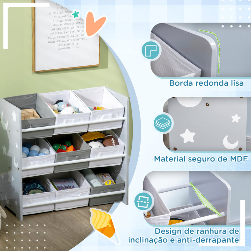 Estante para Brinquedos com 9 Caixas de Tecido não Tecido Amovíveis Organizador de Brinquedos para Dormitório Escola Infantil 63x30x60 cm