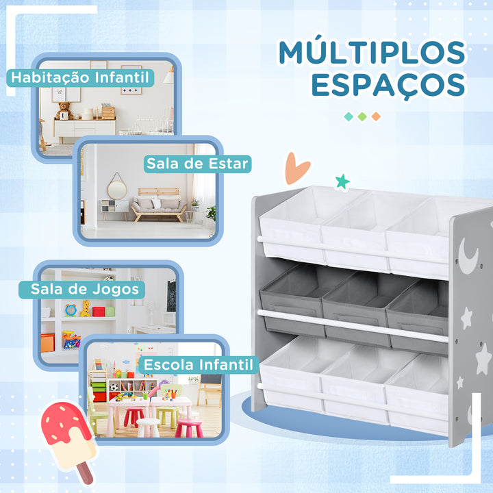 Estante para Brinquedos com 9 Caixas de Tecido não Tecido Amovíveis Organizador de Brinquedos para Dormitório Escola Infantil 63x30x60 cm
