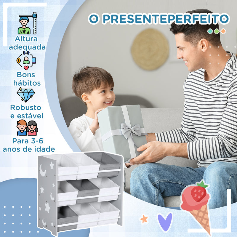 Estante para Brinquedos com 9 Caixas de Tecido não Tecido Amovíveis Organizador de Brinquedos para Dormitório Escola Infantil 63x30x60 cm