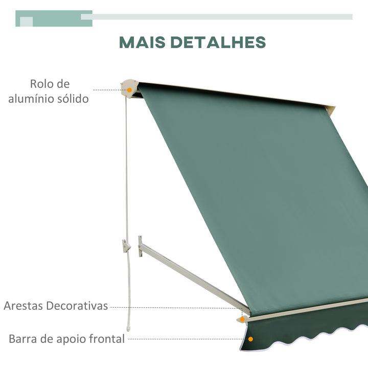 Toldo da janela de Toldo Manual Alumínio Retrátil para exterior toldo do balcão tela impermeável do poliéster do ângulo ajustável 180x70Cm verde