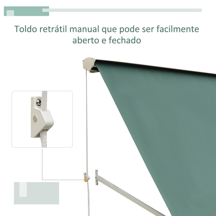 Toldo da janela de Toldo Manual Alumínio Retrátil para exterior toldo do balcão tela impermeável do poliéster do ângulo ajustável 180x70Cm verde