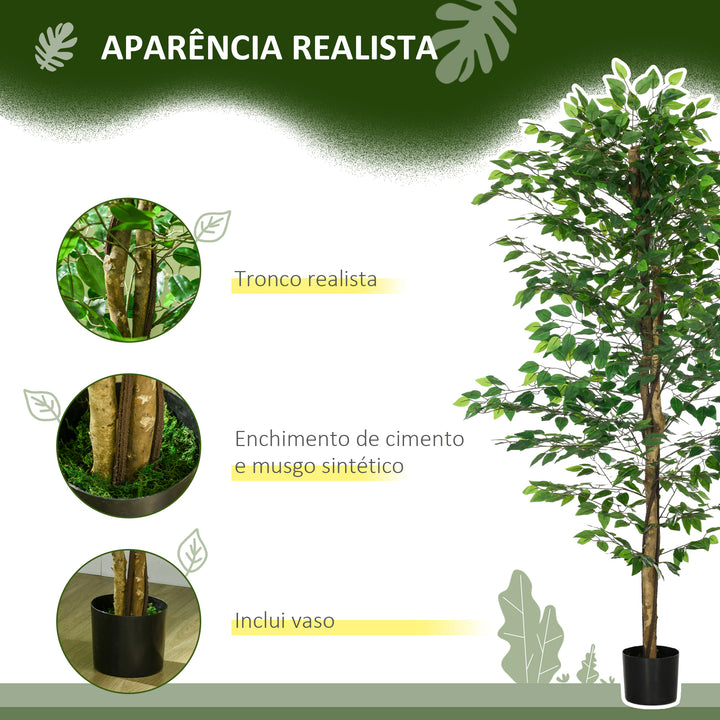 Planta Figueira Artificial com Tronco Realista 180 cm Planta Artificial com Vaso e 1260 Folhas Decoração para Casa Sala de Estar Escritório Verde